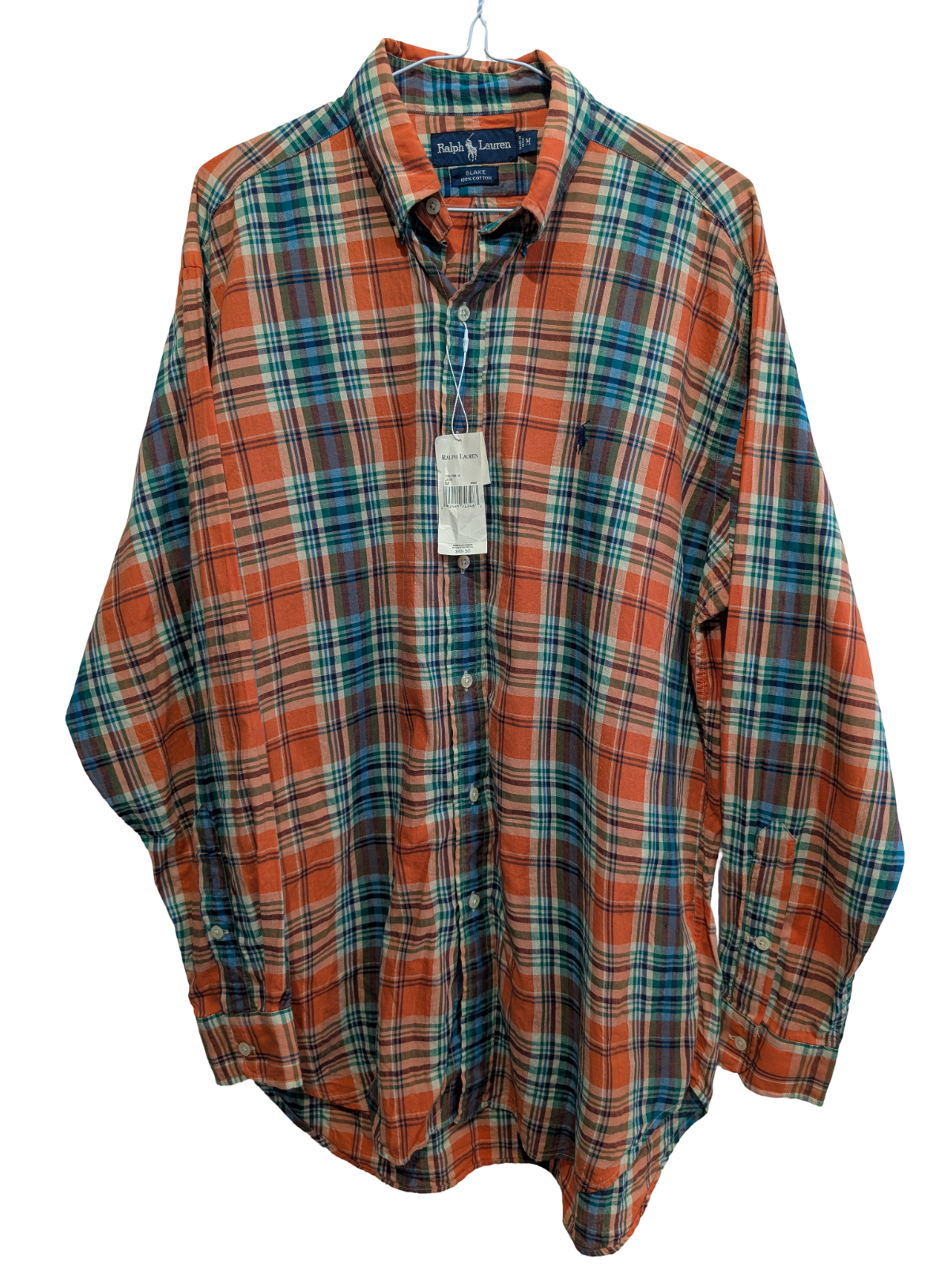 Chemise Ralph Lauren à carreaux orange et verte taille M #2657