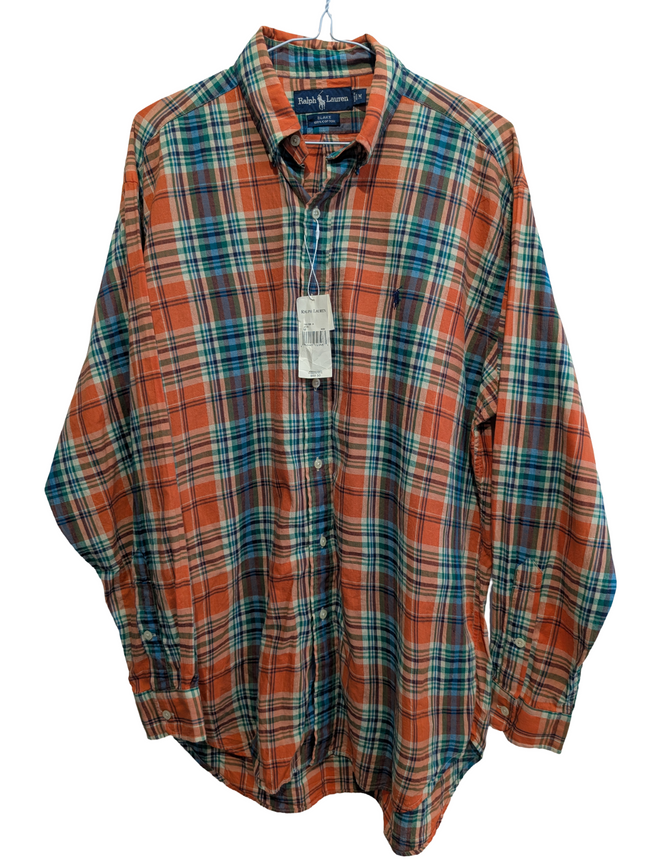Chemise Ralph Lauren à carreaux orange et verte taille M #2657