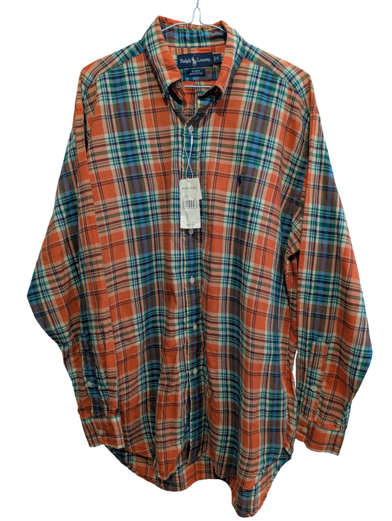 Chemise Ralph Lauren à carreaux orange et verte taille M #2657