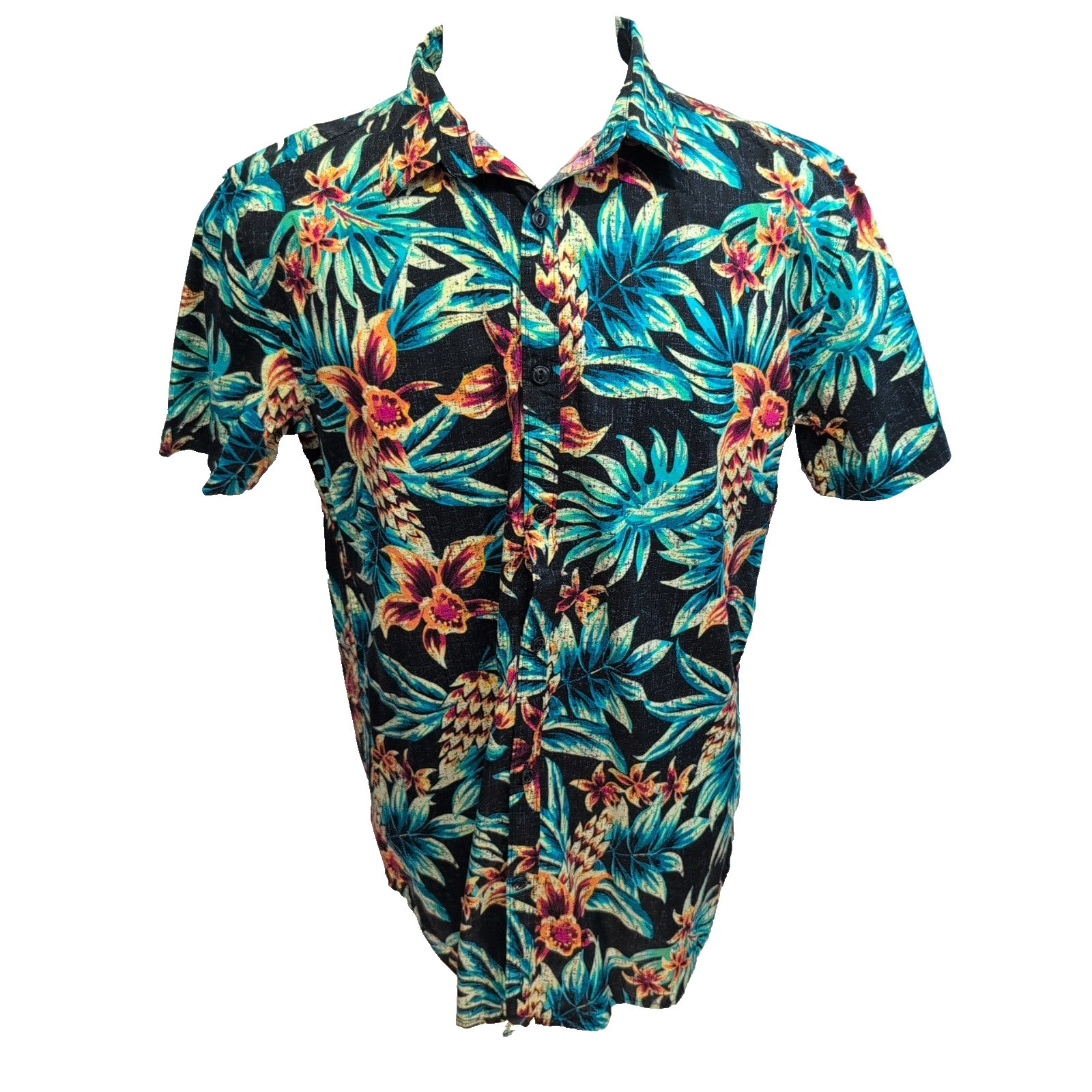 Chemise Hawaïenne Manches Courtes George Slim Fit Stretch Noir L