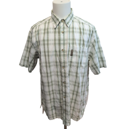 Chemise Columbia manches courtes à carreaux verts et blancs poche XL