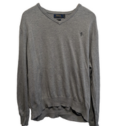 Pull Polo Ralph Lauren col V gris chiné logo gris Pima Cotton taille XL
