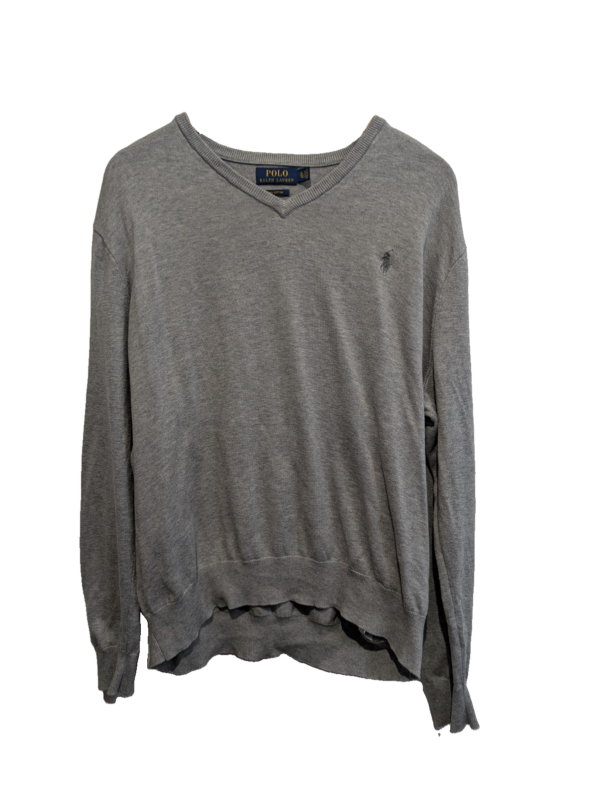 Pull Polo Ralph Lauren col V gris chiné logo gris Pima Cotton taille XL