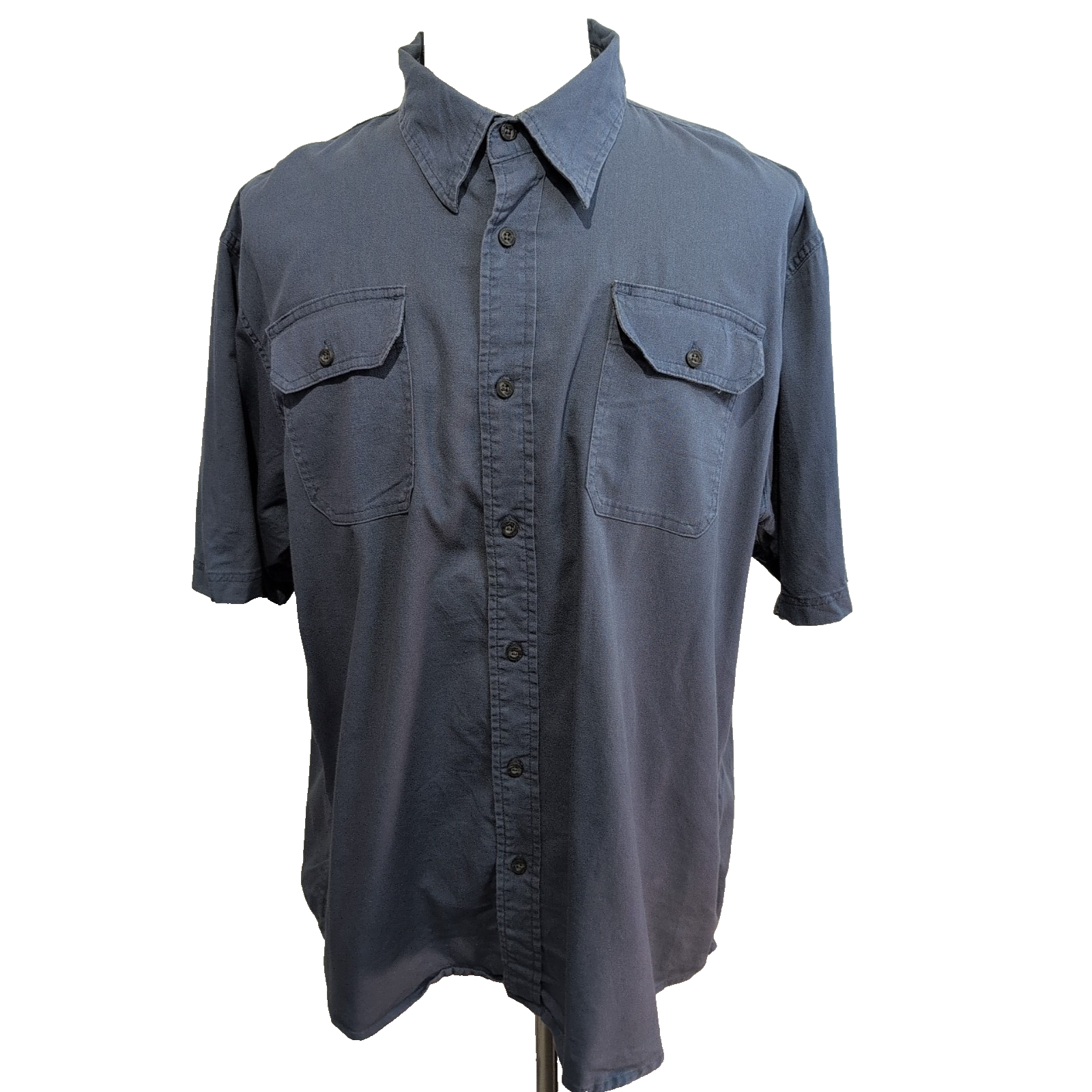 Chemise Wrangler Manche Courte Bleue Unie Stretch Taille XL Deux Poches
