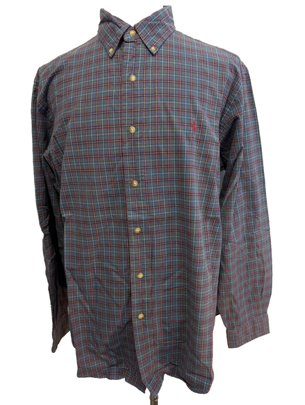 Ralph Lauren Chemise Homme XL Bleu Rouge Tartan Manches Longues Classic Fit