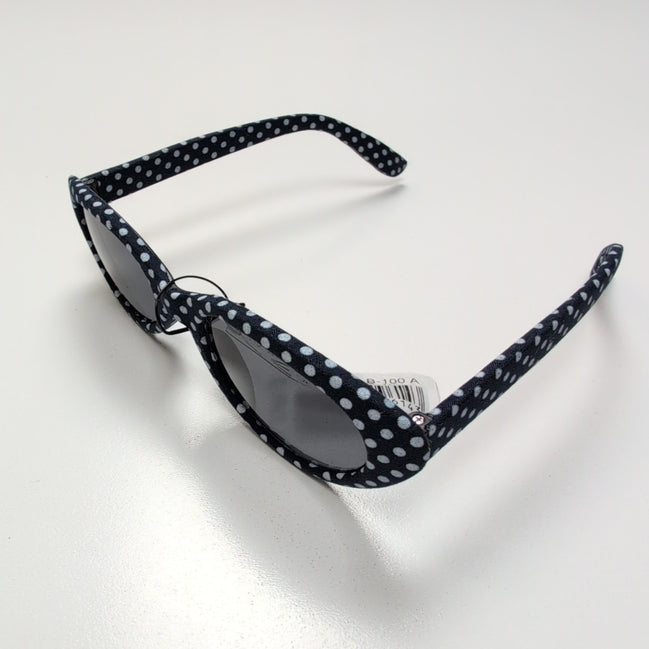 Lunettes de soleil Femmes Bleu Marine à Pois Blancs Effet Tissu Branches Larges