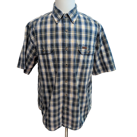 Chemise Carhartt L Oxford Bleu Jaune Carreaux Manches courtes Coton 2 Poches