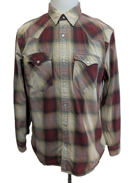 Chemise Levi's Western Carreaux Bordeaux et Crème Manches Longues Taille L
