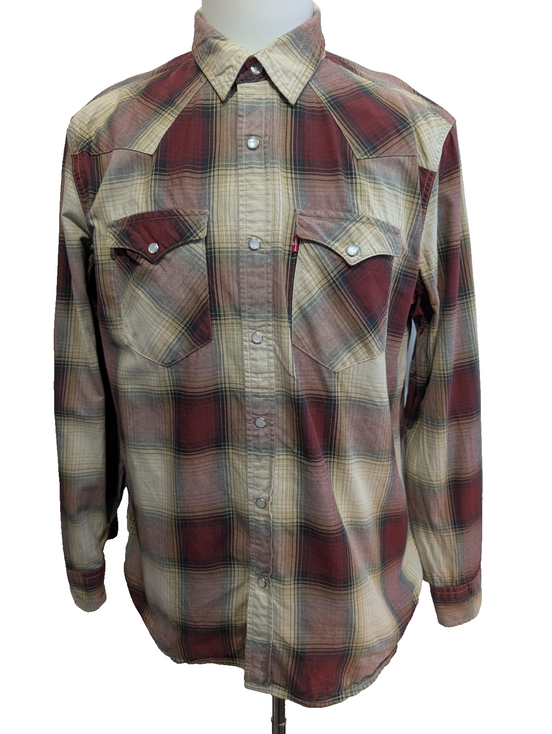 Chemise Levi's Western Carreaux Bordeaux et Crème Manches Longues Taille L
