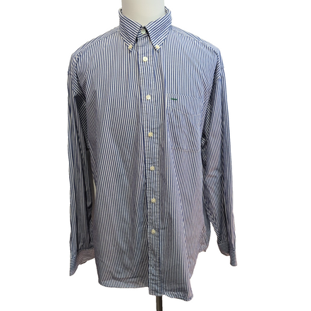 Chemise Tommy Hilfiger Golf Taille L Bleu et Blanc à Rayures Vintage