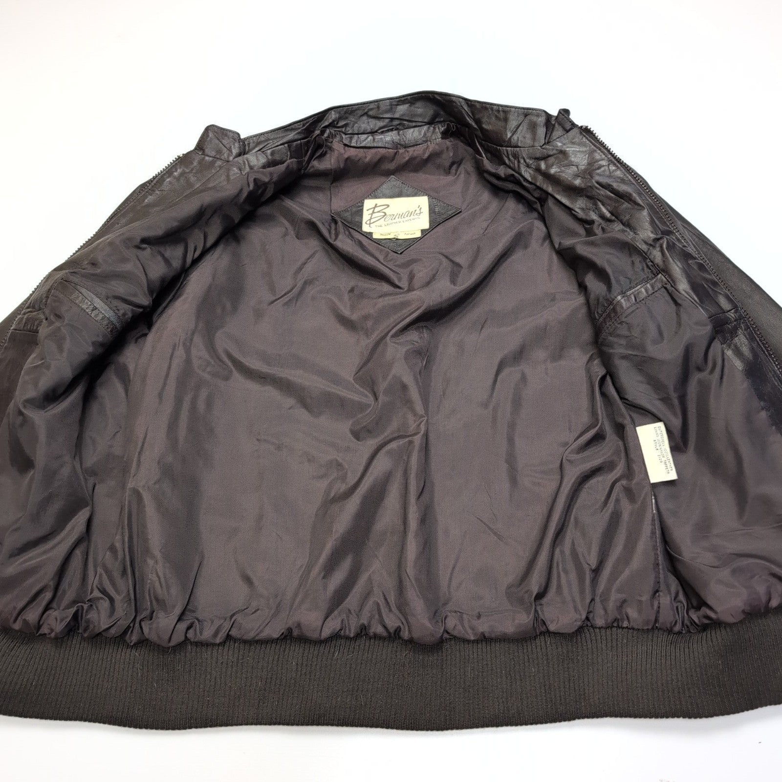 🧥 VINTAGE BERMAN'S Blouson Cuir Marron Veste Biker Bomber Zippé T. 40 M/L |39c