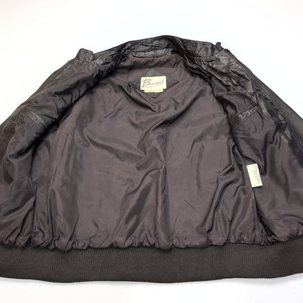🧥 VINTAGE BERMAN'S Blouson Cuir Marron Veste Biker Bomber Zippé T. 40 M/L |39c