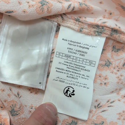 Haut Femme Camaïeu Taille S Saumon Motif Fleuri Col V Viscose Neuf
