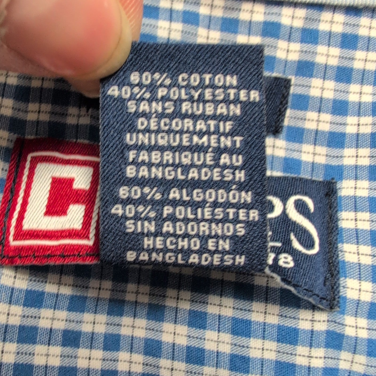Chemise CHAPS Homme M à Carreaux Bleus et Blancs Manches Courtes Easy Care