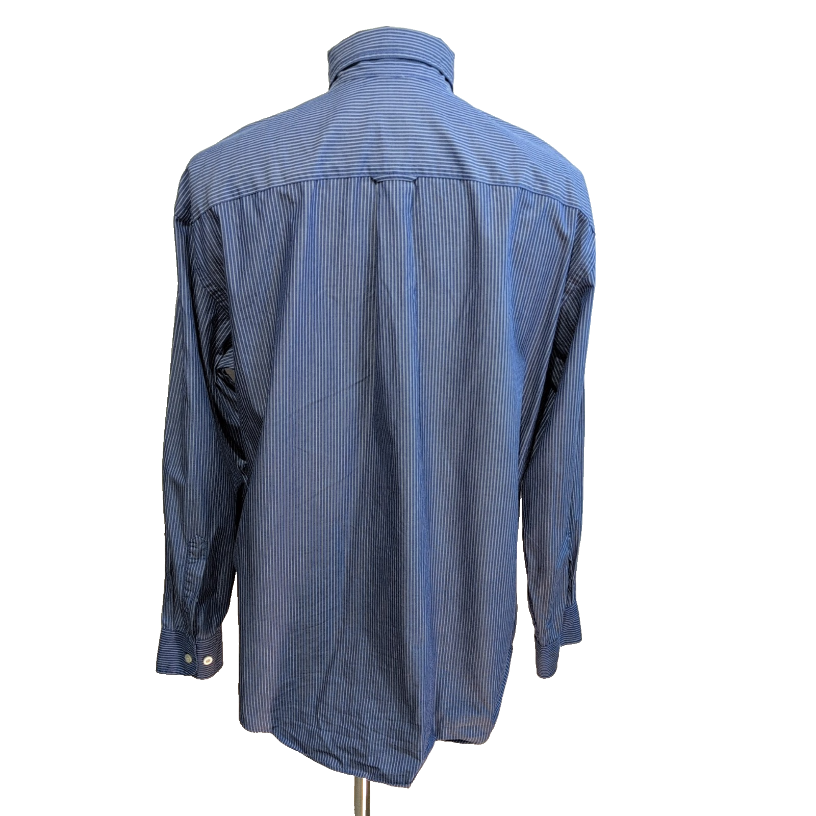Chemise Nautica L Bleu Rayures Blanches Coton Logo Brodé Poche Mauritius