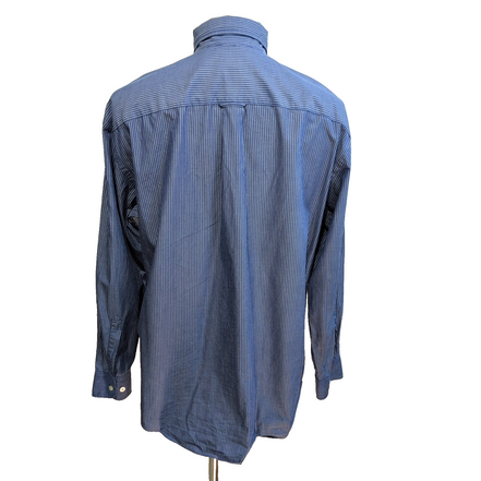 Chemise Nautica L Bleu Rayures Blanches Coton Logo Brodé Poche Mauritius