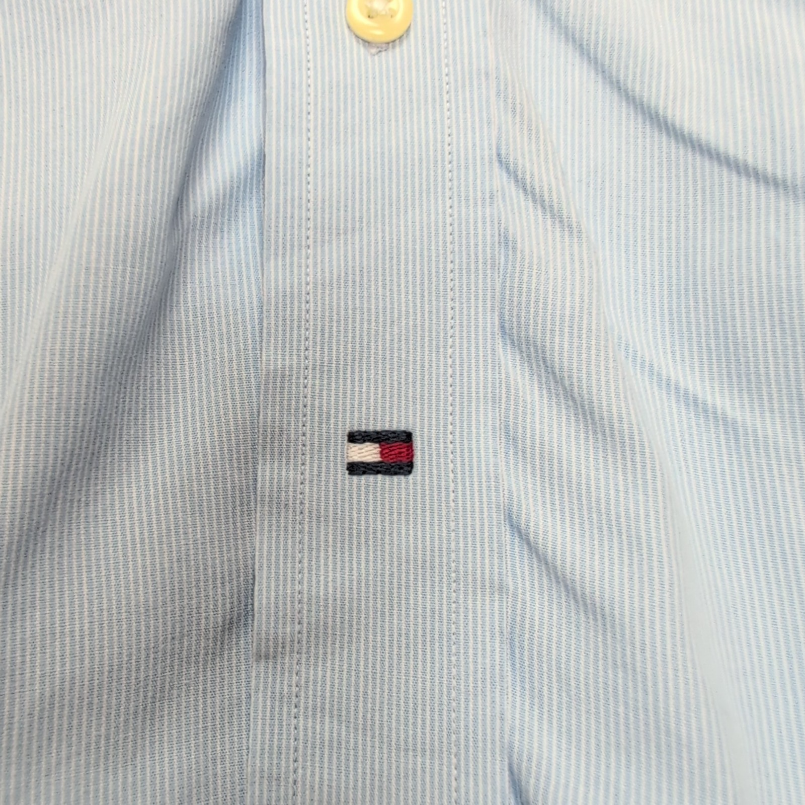 Chemise Tommy Hilfiger Homme Taille M/L Bleu Clair Rayée Coton Poche