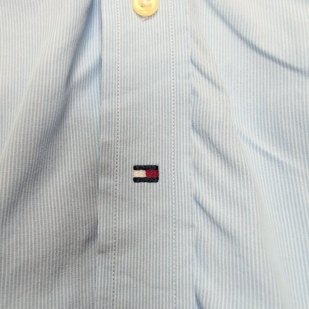 Chemise Tommy Hilfiger Homme Taille M/L Bleu Clair Rayée Coton Poche