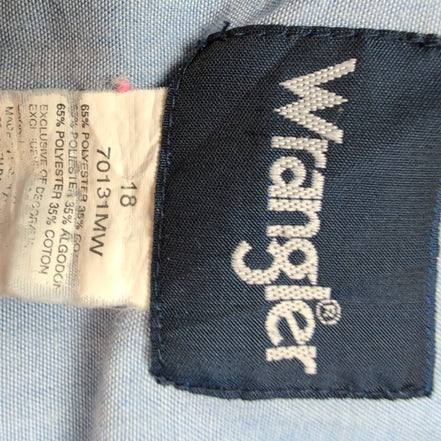 Chemise Wrangler cowboy western bleu uni manches courtes taille XXL 2 poches