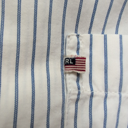 Chemise Ralph Lauren M Slim Fit Blanc Rayures Bleu Logo Drapeau USA Vintage