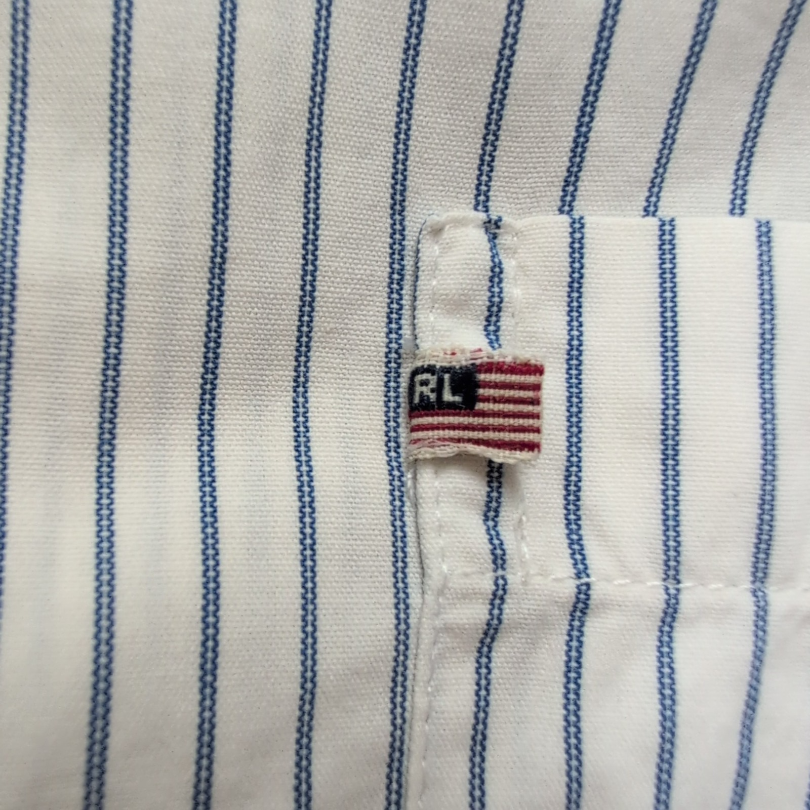 Chemise Ralph Lauren M Slim Fit Blanc Rayures Bleu Logo Drapeau USA Vintage