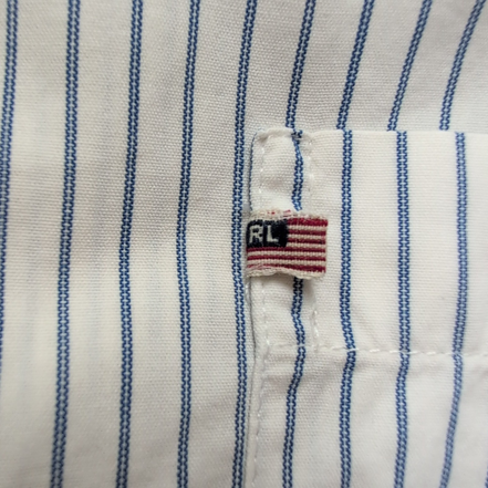 Chemise Ralph Lauren M Slim Fit Blanc Rayures Bleu Logo Drapeau USA Vintage