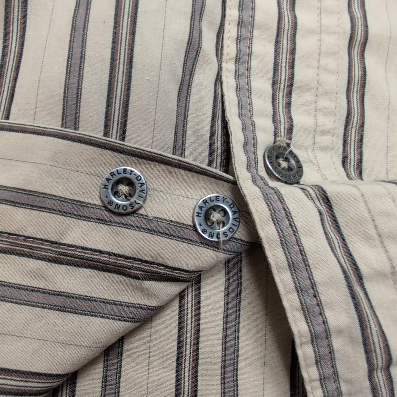Chemise Harley Davidson XL Beige Rayures Brodée Dos Moto USA