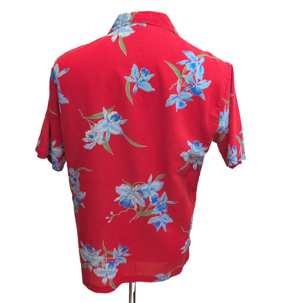 Chemise Hawaïenne Lehua Made in Hawaii M Rouge Bleu Fleurie Coton