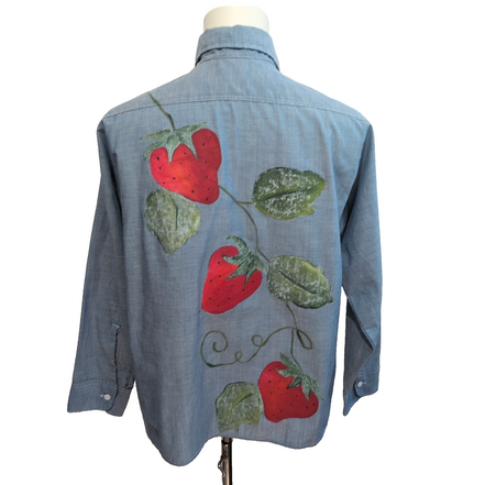 Chemise Big Mac JC Penney M Bleu Custom Fraises Signée 1974 2 Poches