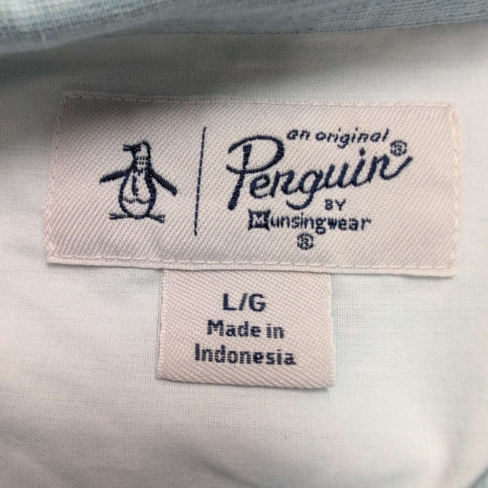 Chemise Penguin L Bleu Clair Uni Lin Coton Manches Retractables