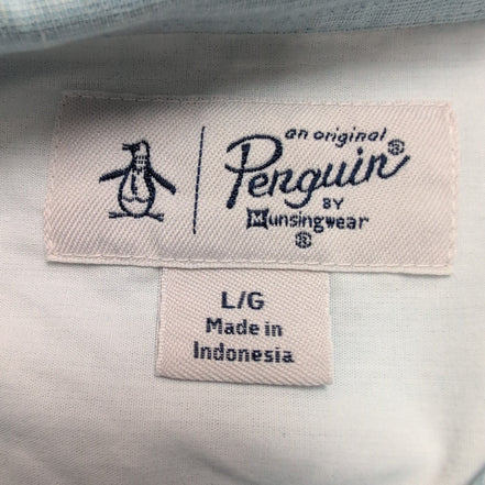 Chemise Penguin L Bleu Clair Uni Lin Coton Manches Retractables