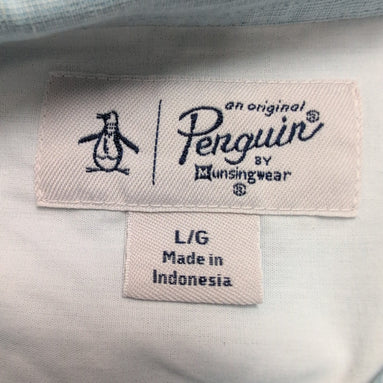 Chemise Penguin L Bleu Clair Uni Lin Coton Manches Retractables