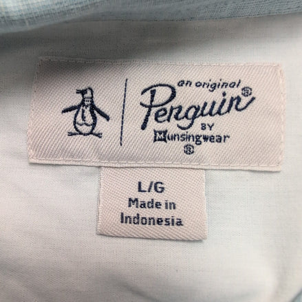 Chemise Penguin L Bleu Clair Uni Lin Coton Manches Retractables