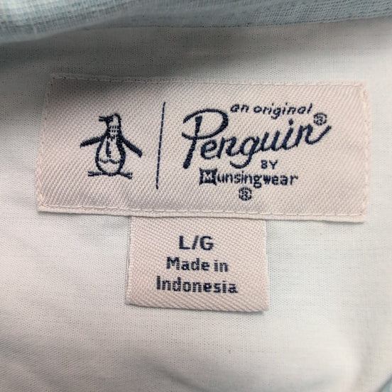 Chemise Penguin L Bleu Clair Uni Lin Coton Manches Retractables