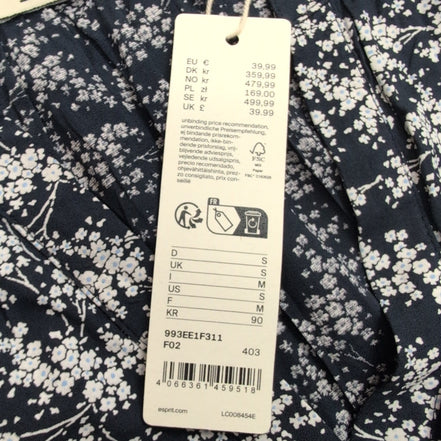 Haut Esprit Femme M Bleu Marine Fleuri Blanc Manches Courtes Viscose Neuf