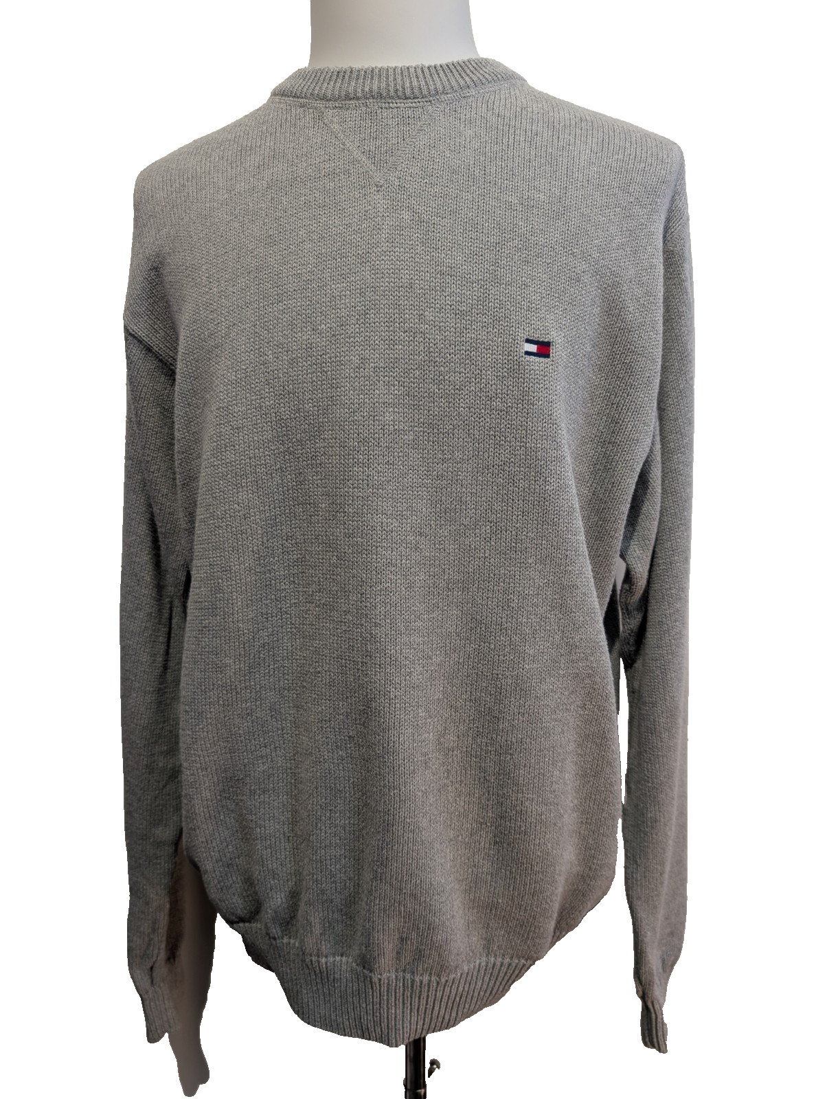 Pull Tommy Hilfiger Homme Col Rond Gris Maille Robuste - Taille XL