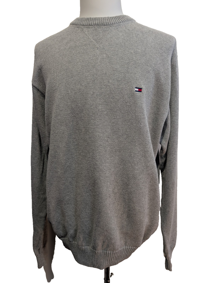 Pull Tommy Hilfiger Homme Col Rond Gris Maille Robuste - Taille XL