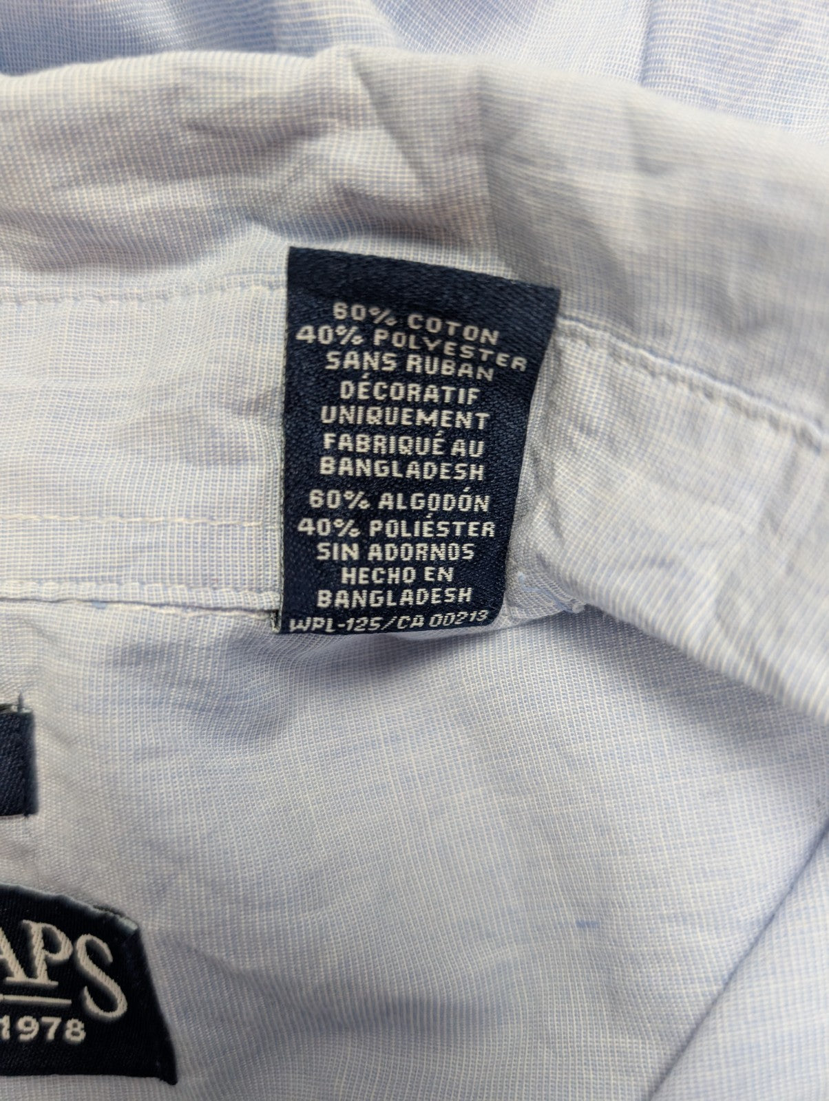 Chemise Chaps manches longues bleu uni taille M #238msch