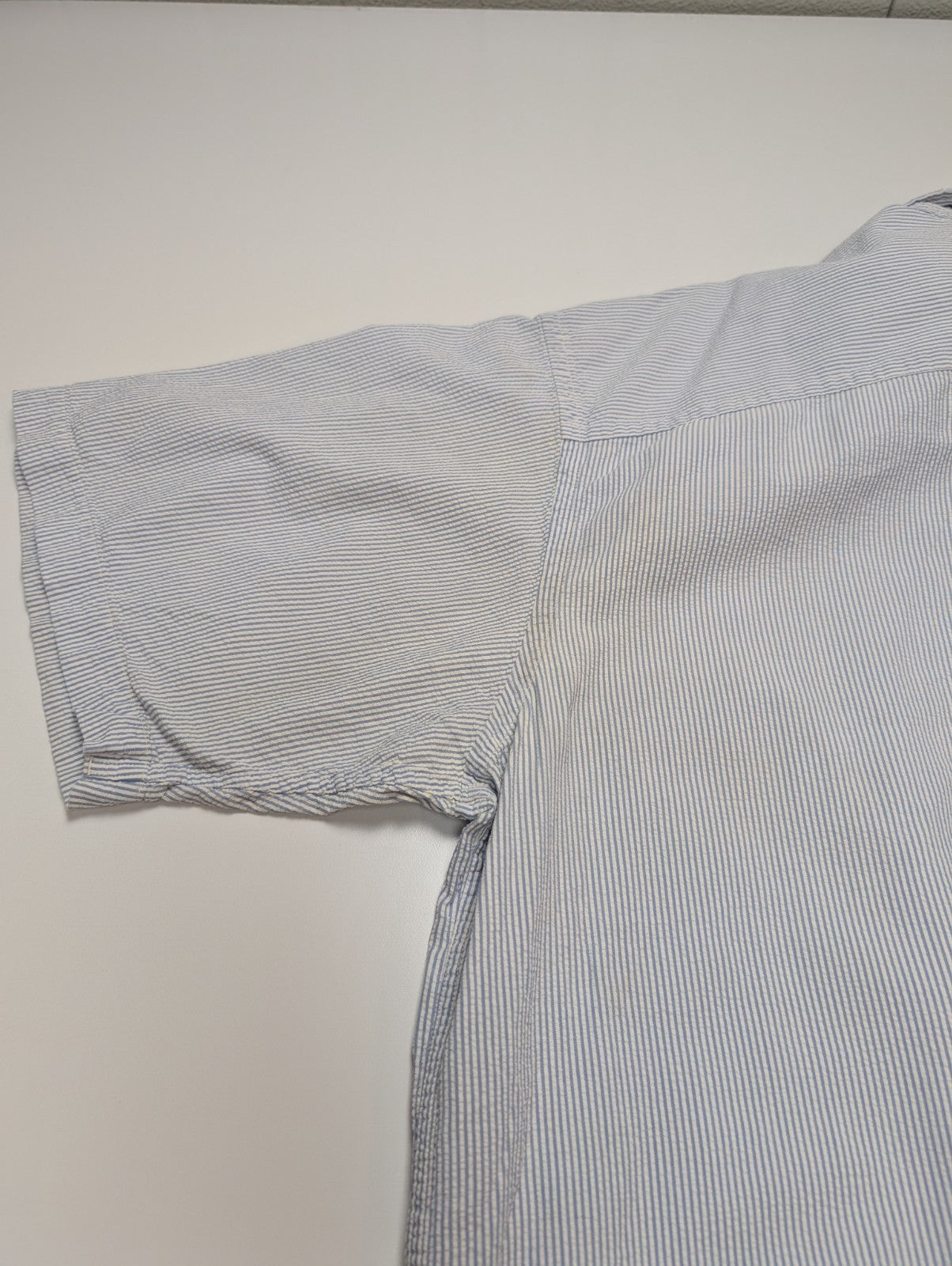 Chemise manches courtes L.L. Bean bleu à rayures gaufrée taille XXL #226msch