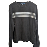 Pull Polo Ralph Lauren col rond noir gris rayures logo noir coton M