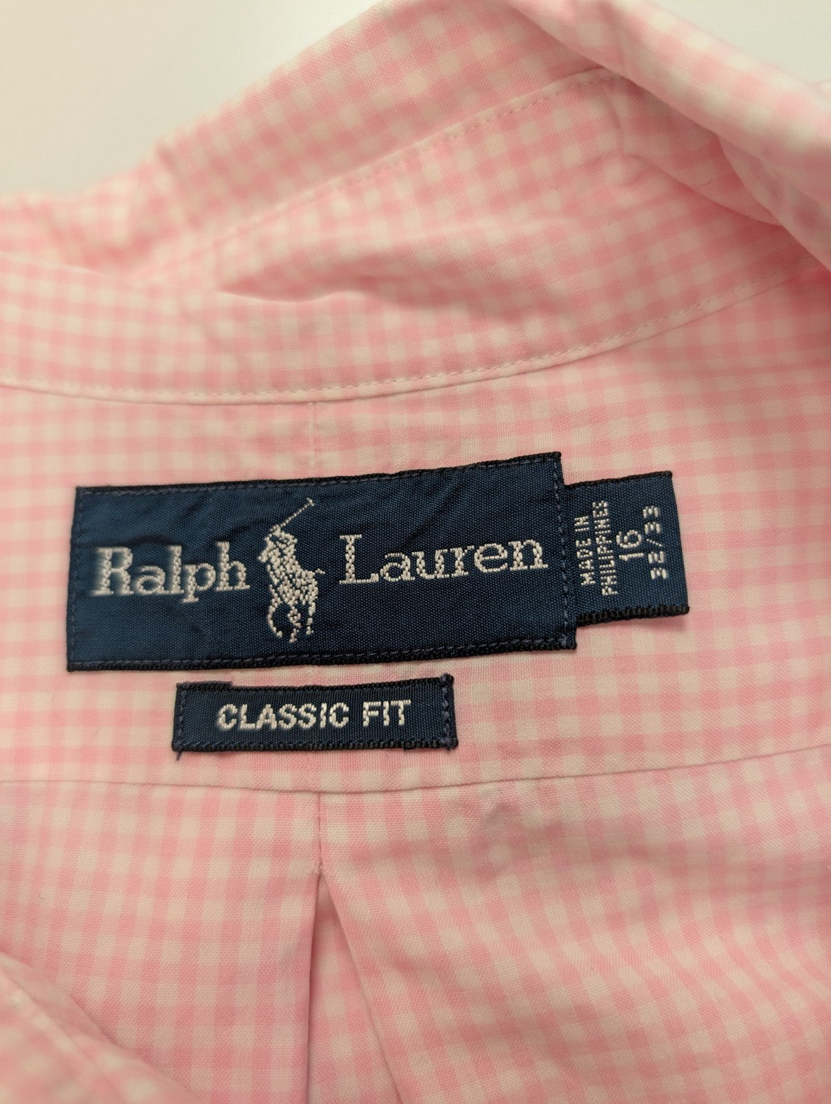 Chemise Ralph Lauren rose petits carreaux logo bleu ciel taille L #2555
