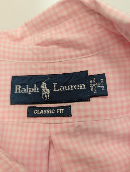 Chemise Ralph Lauren rose petits carreaux logo bleu ciel taille L #2555