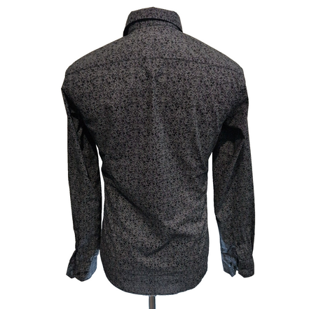 Chemise SMOG S Slim Fit Noire Motif Cachemire Paisley Manches Longues