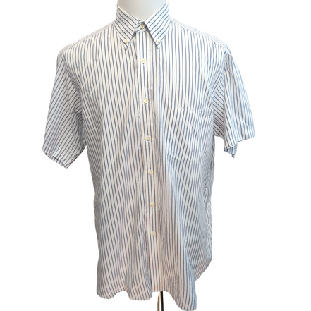 Chemise Andhurst XL Blanc Rayures Bleues 60% Coton Manches Courtes