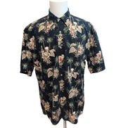 Chemise hawaïenne Pierre Cardin taille L bleu nuit cocktail 100% coton