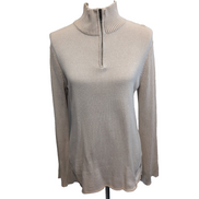 Calvin Klein Jeans Pull Femme XL Crème Côtelé Col Zippé Manches Évasées