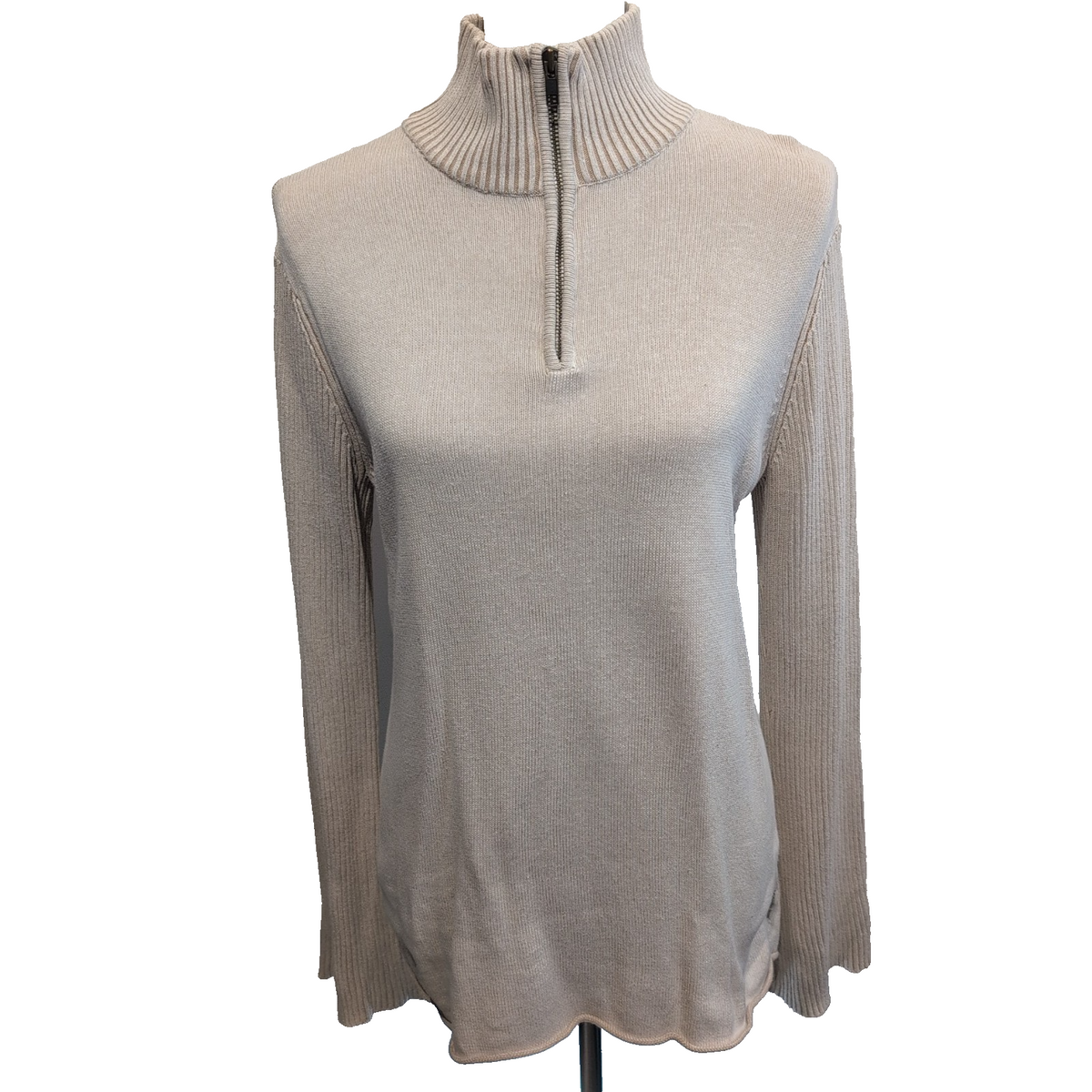 Calvin Klein Jeans Pull Femme XL Crème Côtelé Col Zippé Manches Évasées