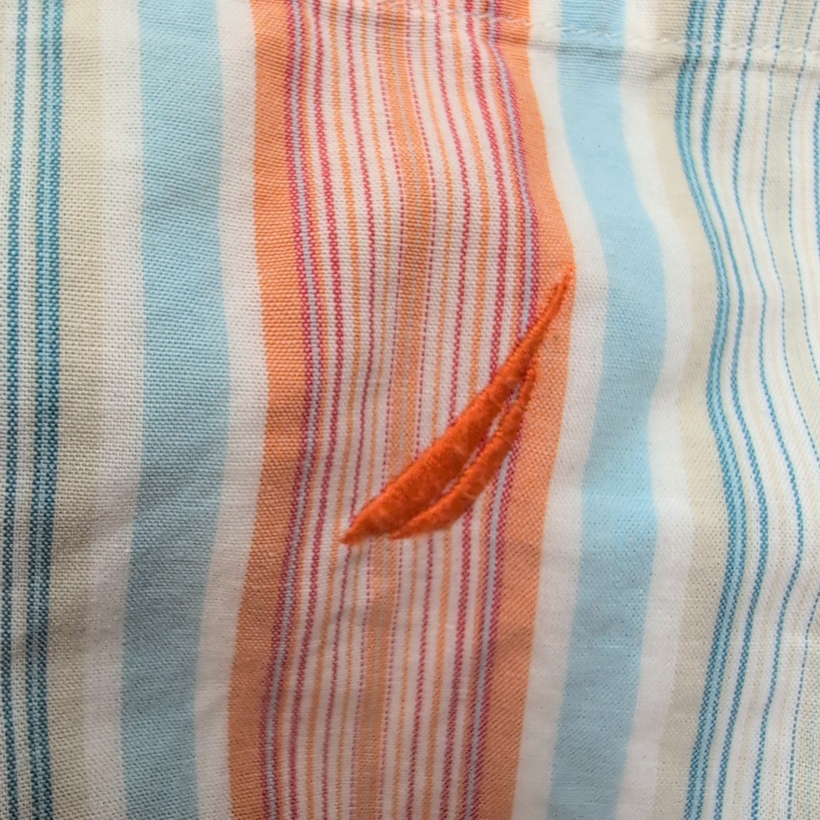 Chemise Nautica Classic Fit L Bleu Orange Rayures 100% Coton Manches Courtes