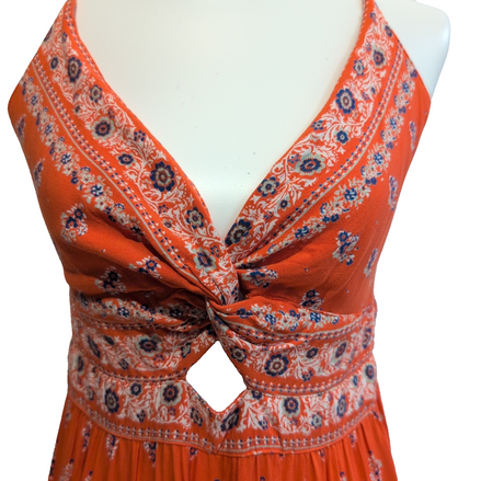 Robe d'Été Femme S Fine Bretelle Viscose Orange Bohème