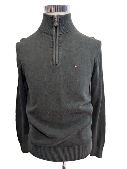 Pull Tommy Hilfiger Homme S Vert Foncé Col Zippé Premium Cotton